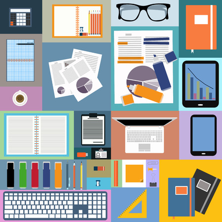Flat design of Image of office space and objects.  Vector illustrationのイラスト素材