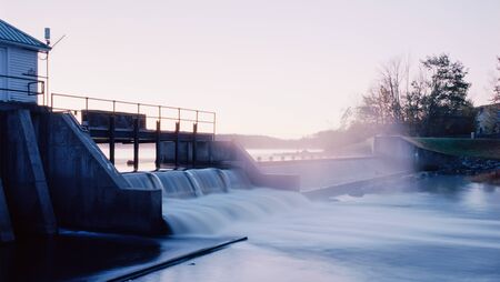 A Small Dam lets Runoff Go from a Lakeの写真素材