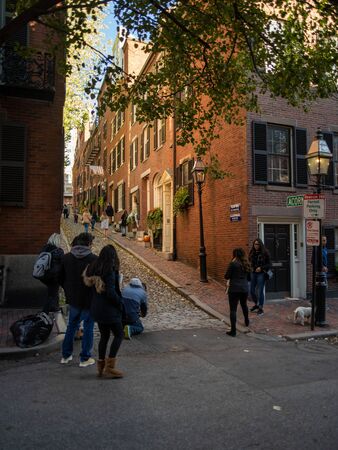 Acorn St. Boston Massachusetts with People Taking Picturesのeditorial素材