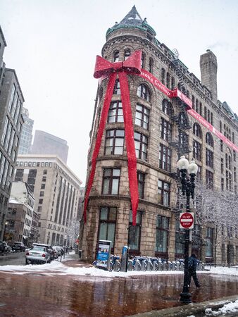 A Massive Red Bow is Tied Around A Building In Bostonのeditorial素材