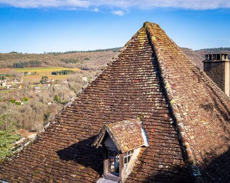 Stone Shingled Roof On French Home In Saint Cirq Lapopie