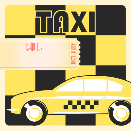 Taxi cab retro vintage checkered yellow poster.のイラスト素材