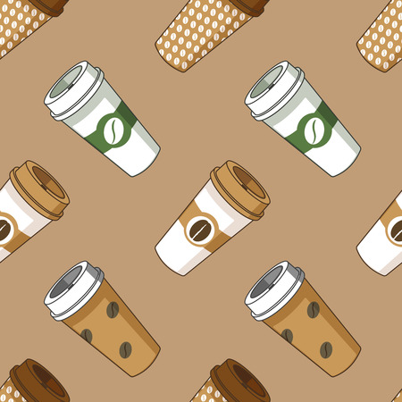 Take away coffee cup beans pattern. Vector illustration, brown background.のイラスト素材