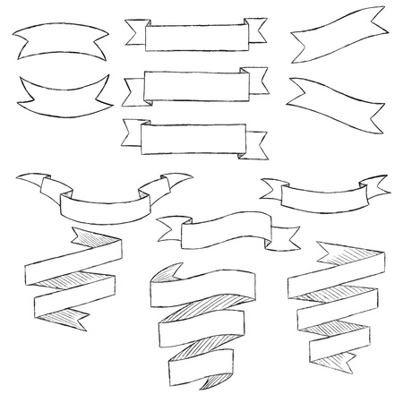 Hand drawn banners set. Vector illustration isolated on whiteのイラスト素材