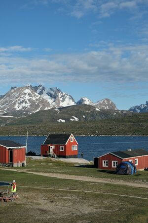 Colorful houses in the settlement of Tasiusaq Greenlandの写真素材