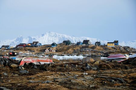 Many different colored houses. Small colored houses. Nuuk, Greenland.の写真素材