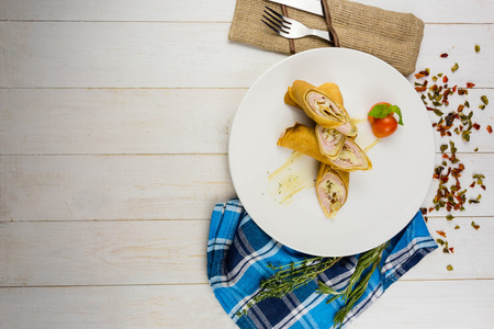 pancakes with wine and cheeseの写真素材
