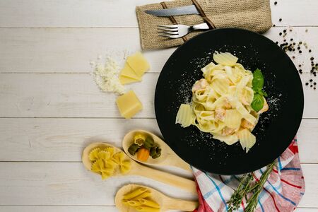 pasta with salmon and creamの写真素材