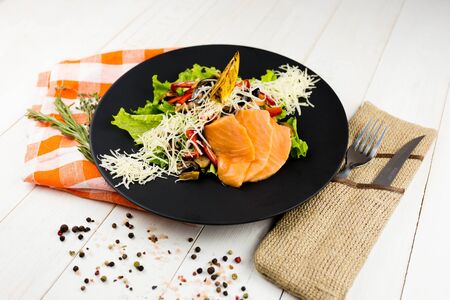 grilled salmon and vegetables saladの写真素材