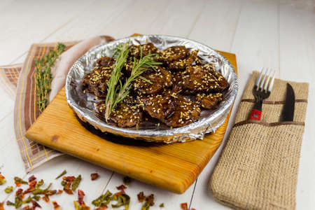 pork with sweet and sour sauce in a panの写真素材