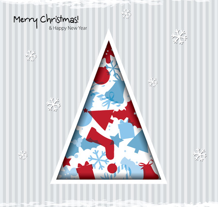 Abstract Christmas card with tree and christmas icons.のイラスト素材