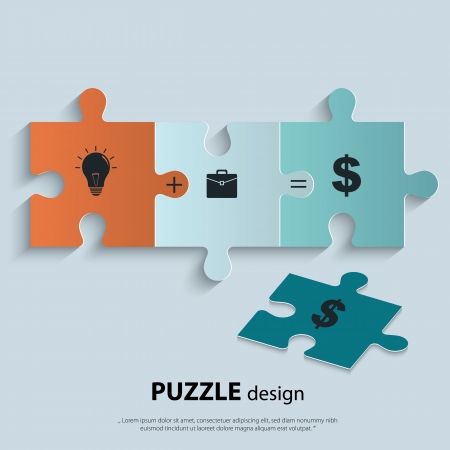 Illustration of piece of jigsaw puzzle showing business equation.のイラスト素材