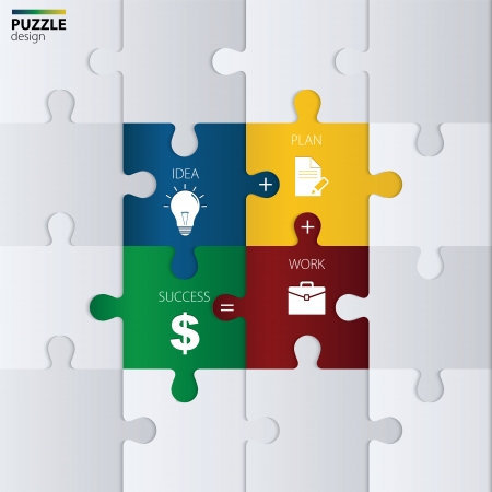 Illustration of piece of jigsaw puzzle showing business equation.のイラスト素材