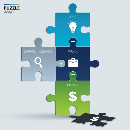 Illustration of piece of jigsaw puzzle showing business equation.のイラスト素材