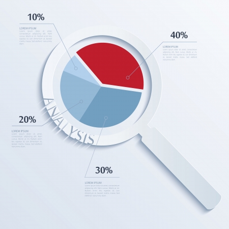 Analysis. Magnifying glass with business pie.のイラスト素材