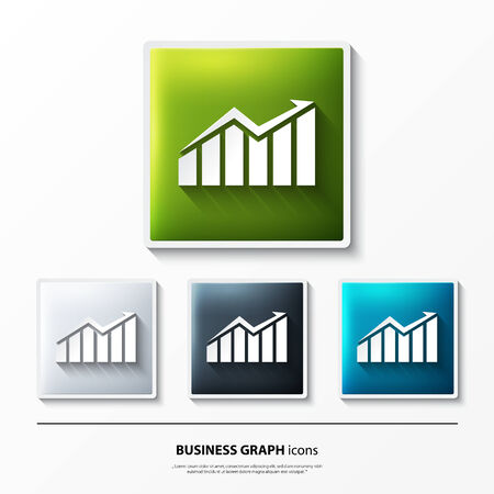Set of glossy vector icons on button with business graph.のイラスト素材