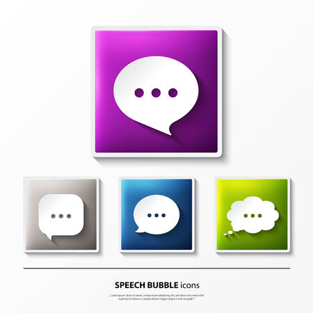 Set of glossy vector icons on button with speech bubbles.のイラスト素材