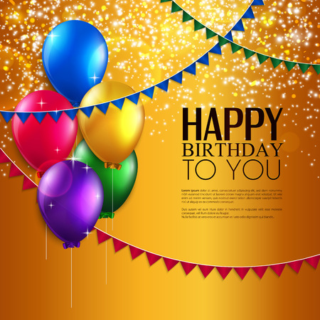 Vector birthday card with balloons, and birthday text のイラスト素材