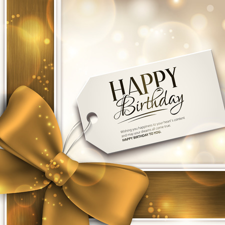 Vector birthday card with ribbon and birthday text on tag.のイラスト素材