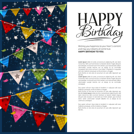 Vector birthday card with confetti and bunting flags.のイラスト素材