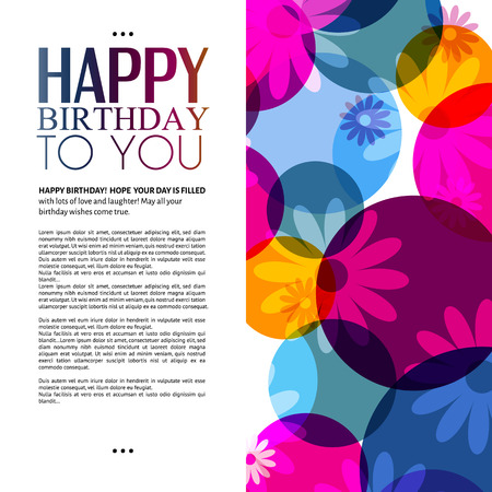 Vector birthday card with flowers on colorful background のイラスト素材