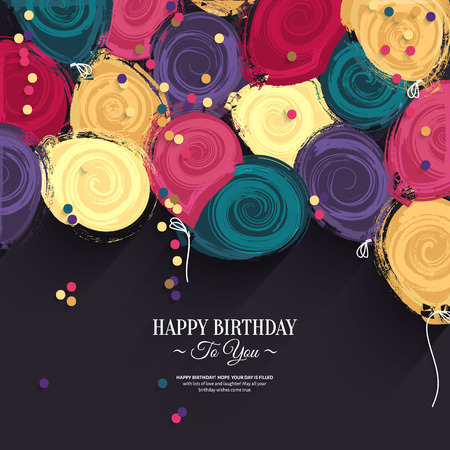 Colorful birthday card with paper balloons and wishes.のイラスト素材