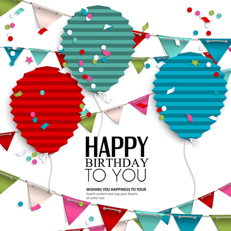 Birthday card with balloons in the style of flat folded paper.のイラスト素材