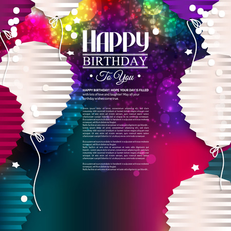 Birthday card with balloons in the style of flat folded paper.のイラスト素材
