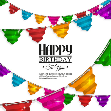 Vector birthday card with bunting flags in the style of flat folded paper.のイラスト素材