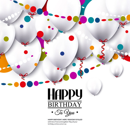Birthday card with white balloons and confetti.のイラスト素材