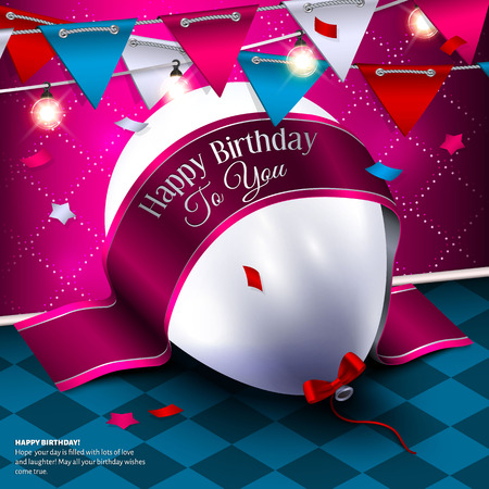 Birthday card with balloon and bunting flags.のイラスト素材