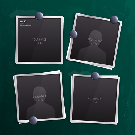 Vector set of empty photo frames on chalkboard, blackboard.のイラスト素材