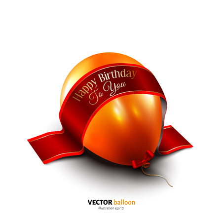 Vector birthday balloon with satin ribbon isolated on white background.のイラスト素材
