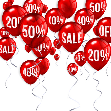 Red flying party balloons with text SALE and discount.のイラスト素材