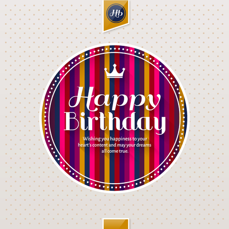 Happy birthday greeting card, lettering on colorful stripes background.のイラスト素材