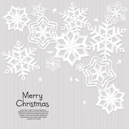 Abstract Christmas card with cut out snowflakes and wishing text on old paper.のイラスト素材