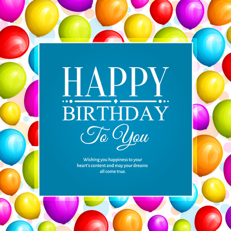 Colorful birthday balloons on background and stylish lettering. Vector.のイラスト素材