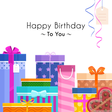 Pile of gift boxes for your birthday or christmas. Lots of presents in flat style.のイラスト素材