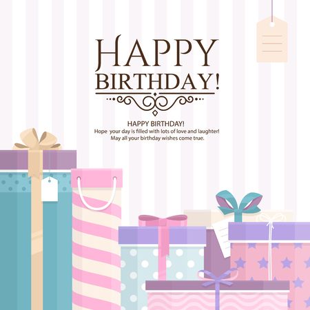 Pile of gift boxes for your birthday or Christmas. Lots of presents in flat style.のイラスト素材