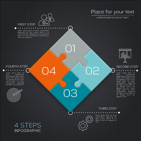 Modern business infographic for your presentation. Four steps to success. Puzzle pieces. Vector.の写真素材