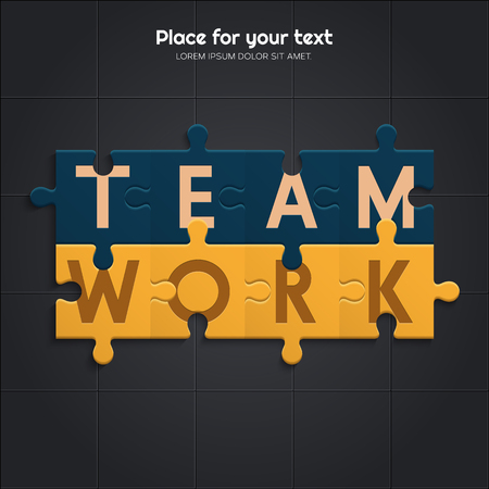 Teamwork concept. Illustration of connected puzzle pieces. Vector.のイラスト素材