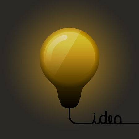 Shining light bulb. Energy and idea symbol. Wire forming to text idea. Vector.のイラスト素材