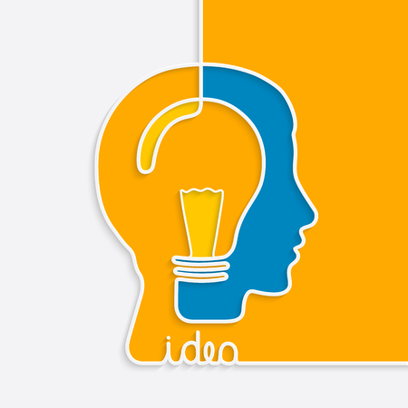 Idea concept. One line forming a head with lightbulb.のイラスト素材