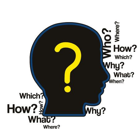 Silhouette human head with a lot of questions. Vector.のイラスト素材