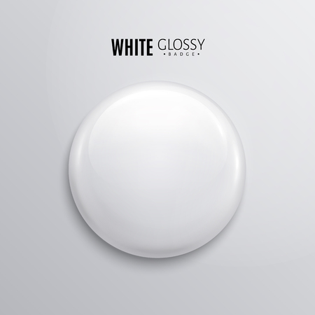 Blank white glossy badge or button. 3d render. Round plastic pin, emblem, volunteer label.のイラスト素材