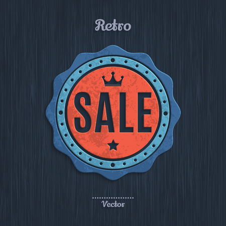Retro vintage SALE badge, stamp, sticker, seal, tag, label. Product promotion. Vector illustration.のイラスト素材