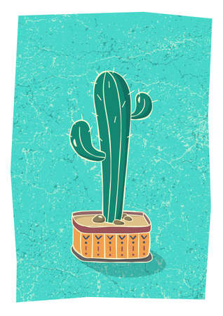 Cactus in hand drawn flower pot. Home wall decor in scandinavian style. Poster for living room. Vector.のイラスト素材