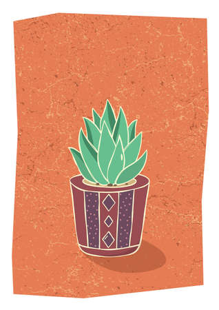Cactus in hand drawn flower pot. Home wall decor in scandinavian style. Poster for living room. Vector.のイラスト素材