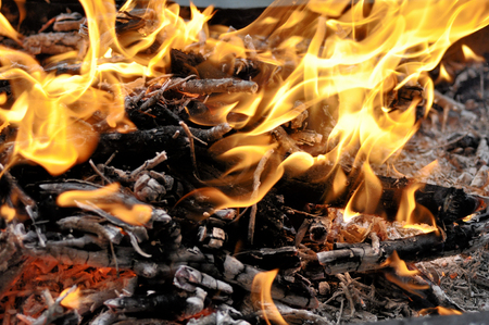 The fire burns with a bright flameの写真素材