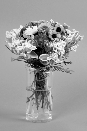 bouquet of flowers in a glass vase.black and white imageの写真素材
